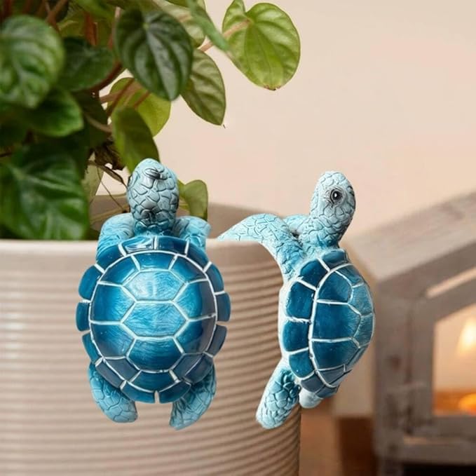 XZJMY 2Pack Turtle Planter Decorations,Resin Turtle Pot Huggers Cute Small Statue for Garden,Patio & Balcony,Fences & Flower Pots