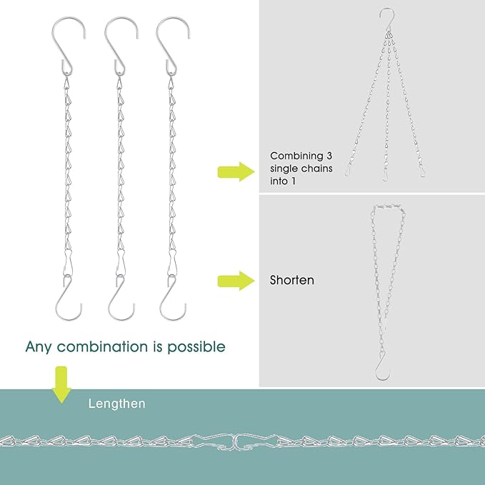 Chain for Hanging Plants, 10 Inch Silver Plant Chains for Hanging Planter Baskets Kits with Hooks for Bird Feeder Wind Chime, Small Chains Perfect for Indoor Outdoor Decor (10 PCS)
