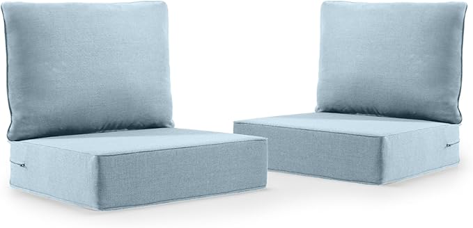 6" Thick Outdoor Cushion, 24*24*6" Patio Furniture Cushions with Waterproof Patio Furniture Cushions with Removable Cover, 28D High Density Patio Cushion for Outdoor Furniture,Baby Blue-2pcs