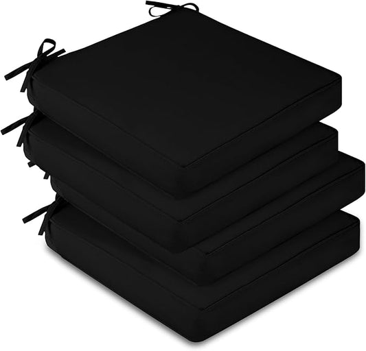 downluxe Waterproof Outdoor Chair Cushions Set of 4, 19" x 19" x 3" Patio Chair Cushion with Non-Slip Ties & Handle, Square Outdoor Cushion for Patio Furniture with Removable Cover, Black