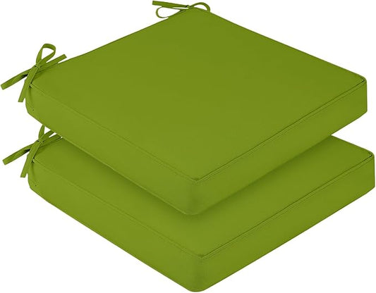 downluxe Waterproof Outdoor Chair Cushions Set of 2, 19" x 19" x 3" Patio Chair Cushion with Non-Slip Ties & Handle, Square Outdoor Cushion for Patio Furniture with Removable Cover, Grass Green