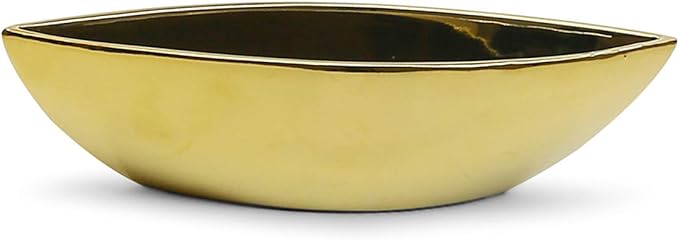 WGV Ceramic Boat Vase, Width 10"x2.56", Height 2.35", Gold Long Planter Terrarium Candle Holder for Wedding Event Office Home Decor, 1 Piece