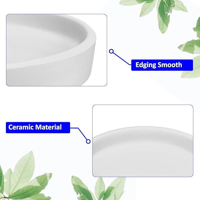 3 Pack Planter Saucers - Ceramic Plant Tray Flower Pot Drip Trays Round Apply to Outdoor/Garden (4/5/6inch, White)