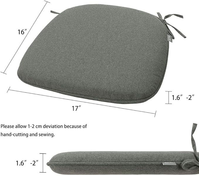 Magpie Fabrics Outdoor/Indoor 17"x16"x2" Chair Cushions with Ties Set of 4, Waterproof All Weather U-Shape Seat Pads Decoration for Patio Garden Furniture Home Office (Dark Grey)