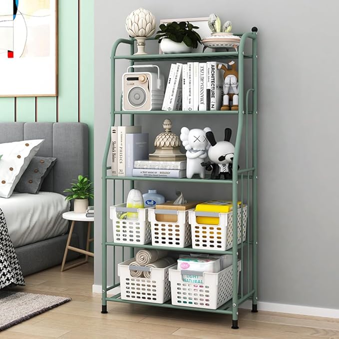 5 Tier Metal Plant Stand Iron Flower Pots Holder Storage Shelf, Planter Display Rack Indoor and Outdoor Multiple Shoe Organizer for Garden Balcony Living Room Kitchen Bathroom (Green)
