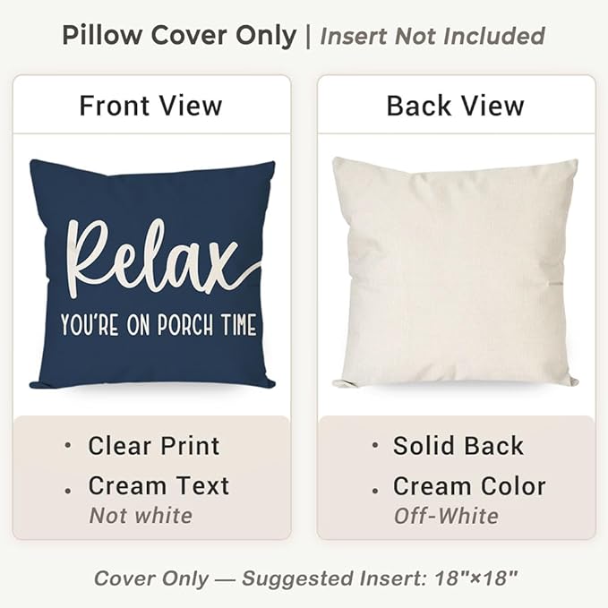 PANDICORN Decorative Throw Pillow Covers 18x18 Inch Relax Porch Time Blue Outdoor Rustic Farmhouse Decorations Pillow Decorative Throw Pillows Cases Cushion Covers for Porch Couch Sofa Decor