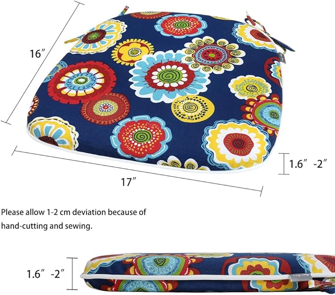 Magpie Fabrics Outdoor/Indoor 17"x16"x2" Chair Cushions with Ties Set of 4, Waterproof All Weather U-Shape Seat Pads Decoration for Patio Garden Furniture Home Office (Floral Navy)