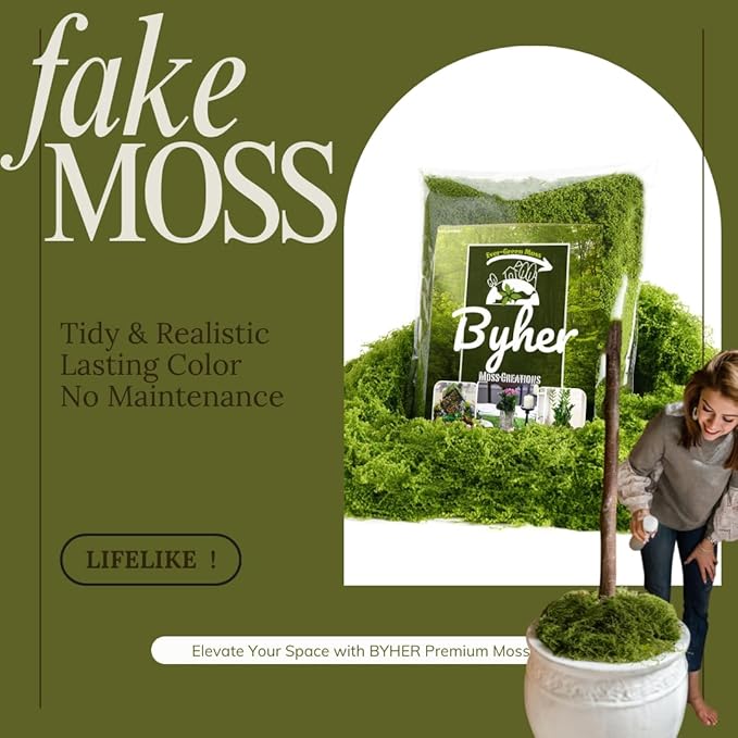 BYHER Fake Moss for Crafts – 3.5OZ Fluffy Cloudlike Artificial Moss for Potted Plant Indoor & Fairy Gardens – Realistic Green Moss Alternative for Terrariums, Dioramas, Model Scenes (Light Green)