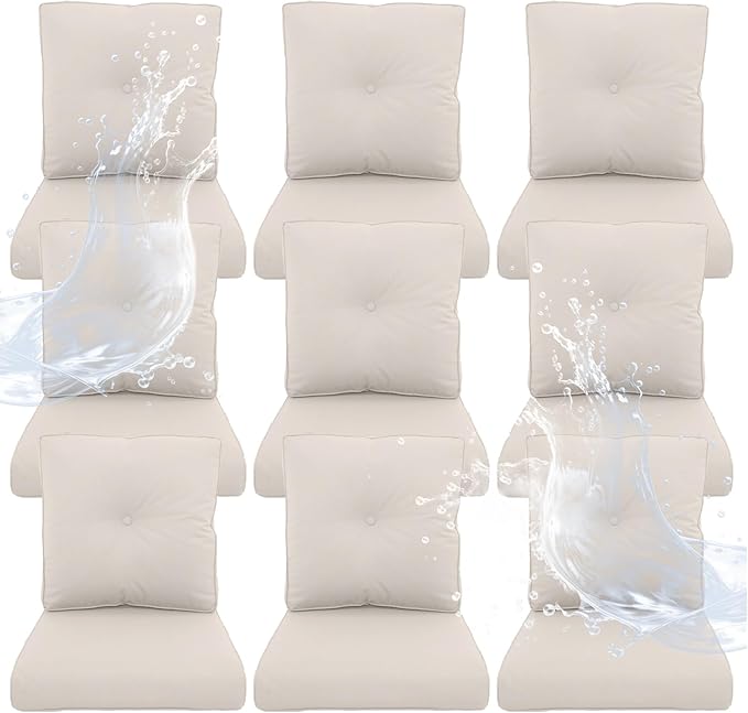 Outdoor Chair Cushions 9 Sets- 22 * 24" Patio Furniture Cushions with Removable Cover, 28D High Density Sponge Filling Outdoor Patio Cushions for Chairs, Rocker, Sofa and Loveseat - Beige