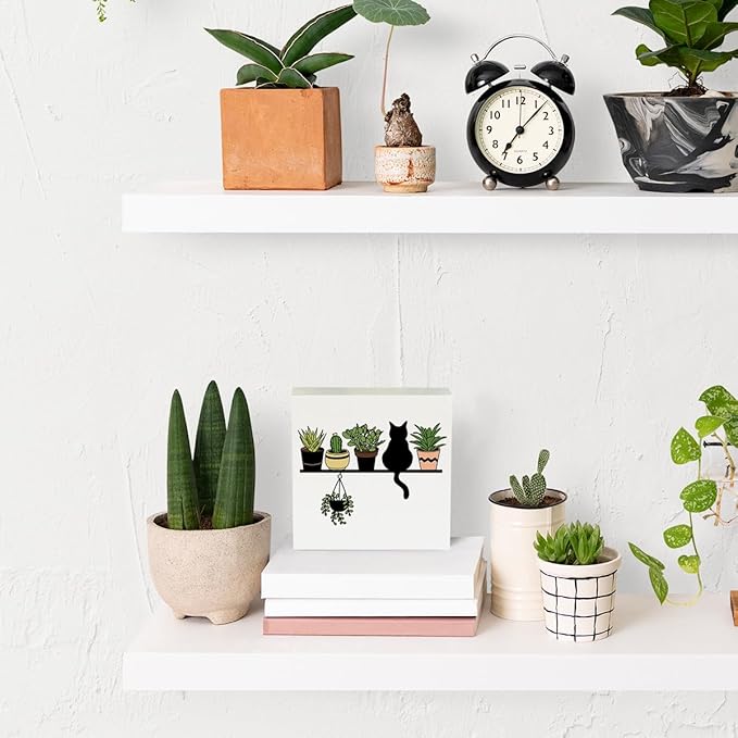 Cats and Plants Lover Gift, Gardening Gifts for Women Rustic Garden Decor Wooden Box Sign Block Plaque Gardener Planter Plant Lover Gifts for Home Farmhouse Garden Bedroom Decor