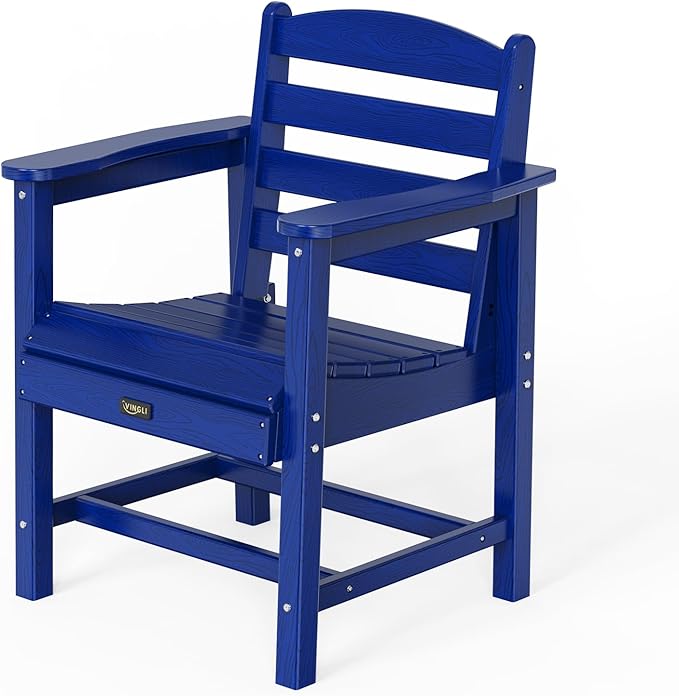 VINGLI Outdoor Patio Dining Chairs, HDPE Plastic Outdoor Patio Chairs All-Weather Durable Garden Seating for Outside, Poolside, Deck, Porch (Navy Blue, 1 PCS)