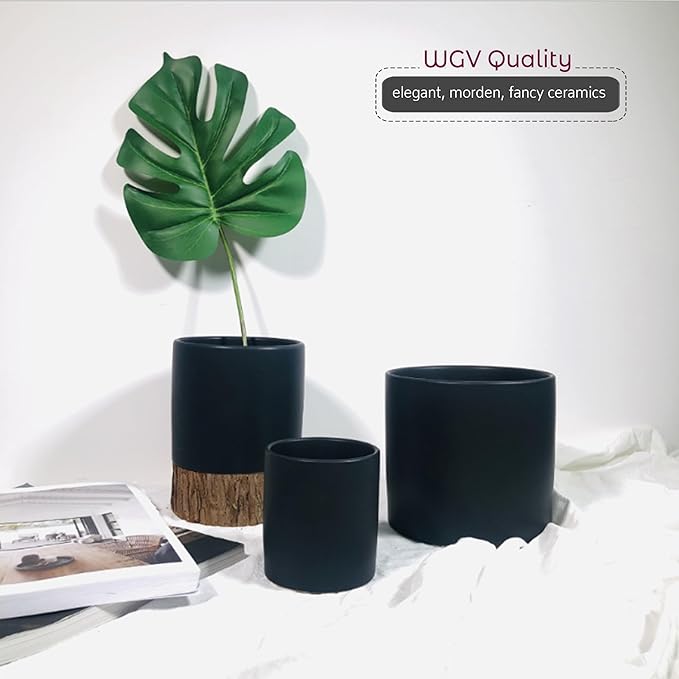 WGVI Matte Black Ceramic Cylinder Vase Width 5.5" Height 5", Flower Arrangements, Candle Holder, Terrarium Planter Pot, Storage Container Organizer, Pen Brush Holder, Tabletop Decor, Bulk, 6 Pcs