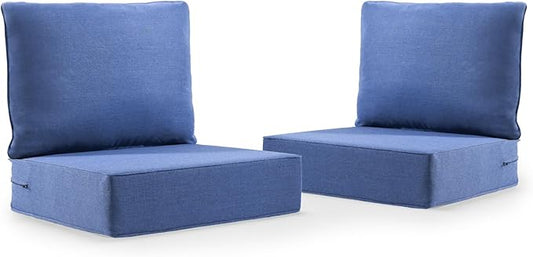 6" Thick Outdoor Cushion, 24*24*6" Patio Furniture Cushions with Waterproof Patio Furniture Cushions with Removable Cover, 28D High Density Patio Cushion for Outdoor Furniture, Blue-2pcs
