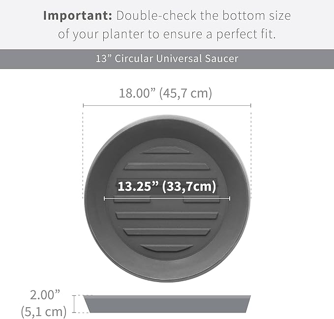 Crescent Garden Universal Round Planter Saucer, Durable Drainage Dish for Plant Pots, Heavy-Duty Plant Dishes Saucer, Indoor & Outdoor Plant Trays - Mocha (13 inch Inner, 18 inch Outer Diameter)