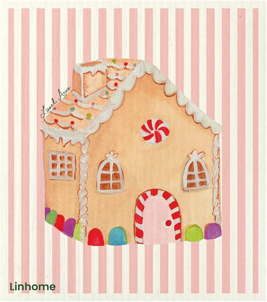 Holiday Christmas Swedish Dishcloth – Reusable Paper Towel Alternative, Ultra-Absorbent Cellulose/Cotton, Machine Washable & Compostable (Gingerbread House, 1-Pack)