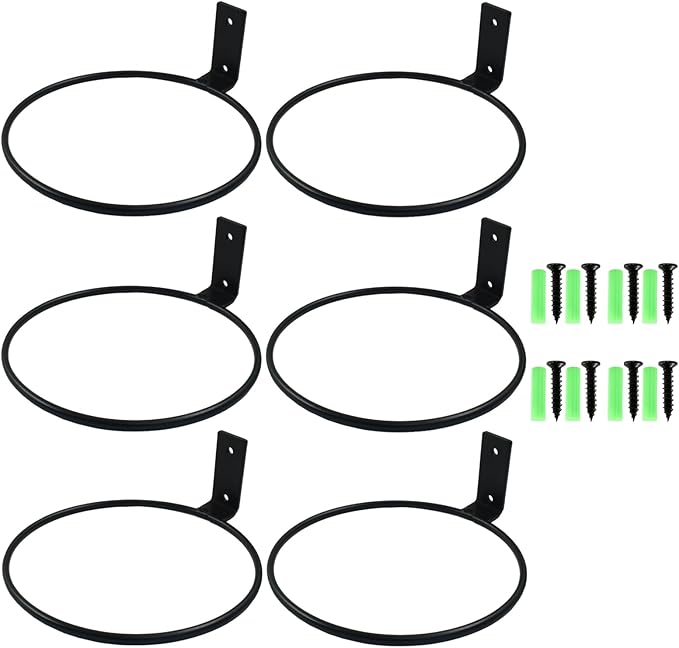 6 Pack 6 inch Flower Pot Holder Ring Wall Mounted, Metal Planter Hanger, Flower Pot Hangers, Matte Black Hanging Plant Holder for Home, Garden, Indoor, Outdoor