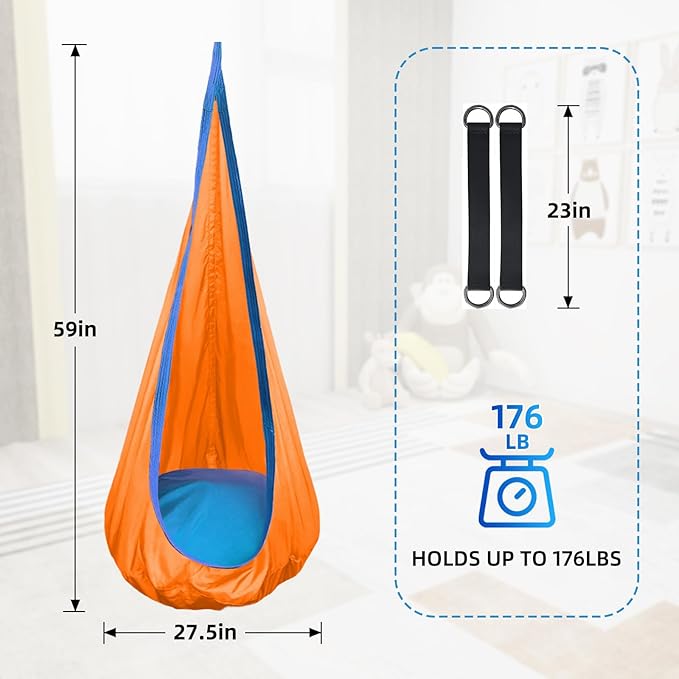 Kids Swing Seat Hammock Chair Indoor Outdoor Hanging Chair for Children (Orange)