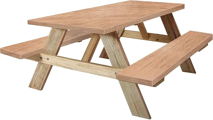 KENOBEE 6ft Picnic Table and Bench Cover, Camping Essentials RV Gear, 72 in Waterproof Windproof Outdoor Elastic All Around Tablecloth, Fitted Rectangle Tables and Seats, Wood Grain