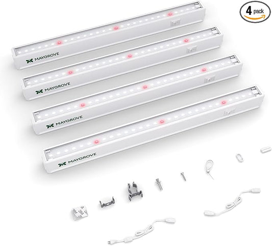 Grow Lights for Indoor Plants 1FT, Red-Enhanced Full Spectrum 5000K Grow Light, 28W(4 x 7W), T5 LED Grow Light Strips for Leafy Greens and Vegetables, High PPFD, Linkable, White, 4-Pack