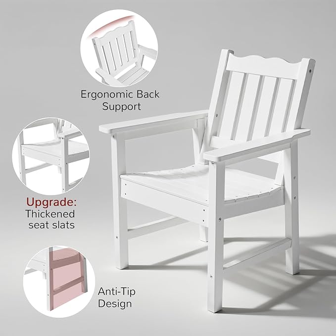 Stoog All-Weather Patio Chairs Set of 2, HIPS Outdoor Chairs with 400 lbs Weight Capacity, Patio Dining Chairs for Backyard, Deck, Garden and Porch, White