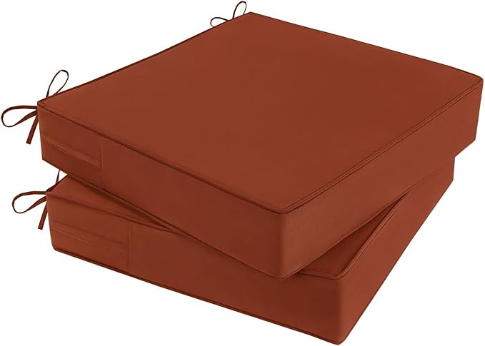 Outdoor Chair Cushions Set of 2 for Patio Furniture 24x24x4 Inch Waterproof Patio Chair Cushion 3 Year Color Fastness Square Elastic Foam Garden Sofa Couch Pads with Ties and Handle,Spice