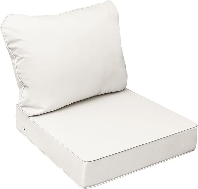 AAAAAcessories Outdoor Seat Cushions for Chairs, Fade-Resistant, Waterproof Patio Furniture Replacement Cushions, 23.5" x 25.5" x 5" + 23.5" x 19", Creamy White