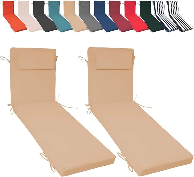 Chaise Lounge Cushions Outdoor Set of 2, 72x21x3 Lounge Chair Cushions for Outdoor Furniture, Patio Lounger Pads with Removable Cover for Pool, Deck, Lawn,Beige