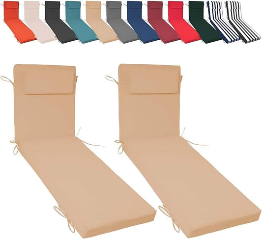 Chaise Lounge Cushions Outdoor Set of 2, 72x21x3 Lounge Chair Cushions for Outdoor Furniture, Patio Lounger Pads with Removable Cover for Pool, Deck, Lawn,Beige