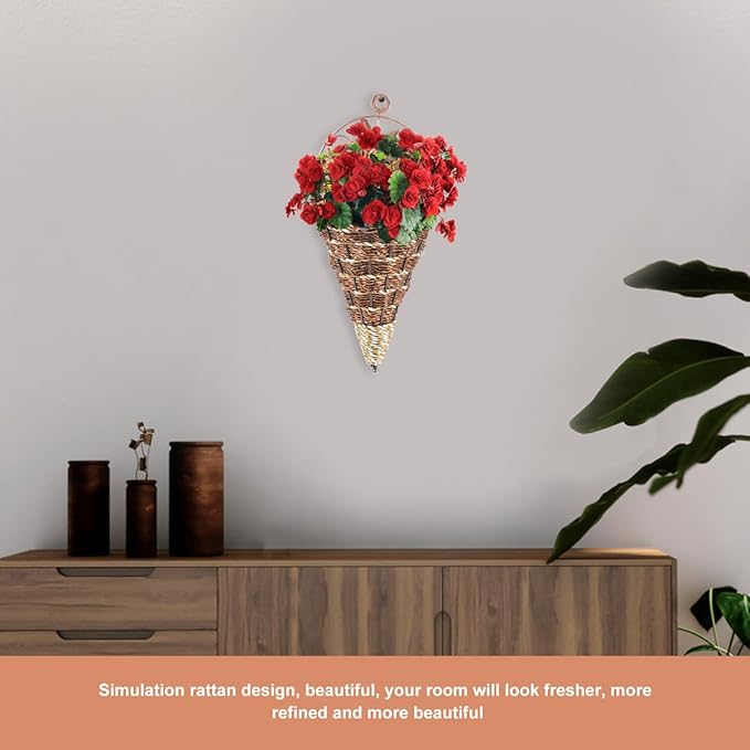 YARNOW Wall Hanging Flower Pot Rattan Planter Basket 12.40X5.51X2.75In Triangular Cone Shape Indoor Outdoor Garden Space-Saving Wall Mounted Planter