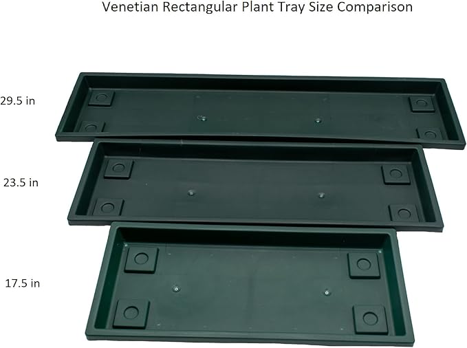 The HC Companies 29.5 Inch Venetian Rectangular Plant Saucer - Indoor Outdoor Plastic Plant Trays for Pots - 29.5"x7.5"x1.3" Warm Gray (Pack of 2)