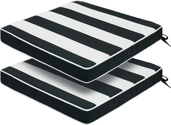 FUNHOME Outdoor Chair Cushions 18"x18"x2.5" Set of 2,Water Resistant Patio Chair Cushion with Zipper&Ties,18x18 Inch Replacement Square Seat Cushion for Garden Chairs(Black White)