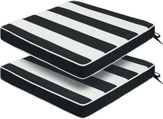 FUNHOME Outdoor Chair Cushions 18"x18"x2.5" Set of 2,Water Resistant Patio Chair Cushion with Zipper&Ties,18x18 Inch Replacement Square Seat Cushion for Garden Chairs(Black White)