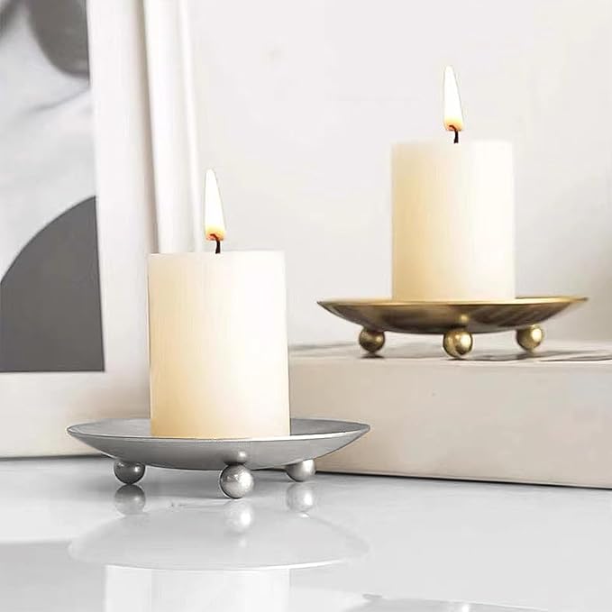 Candle Holder Decorative Iron Plate,Candle Stand for LED & Wax Candles,Spa,Bathroom,Weddings,4.33x0.78inch,Set of 4 (Silver)