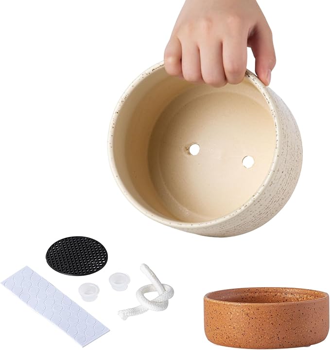 Self Watering Plant Pot: 6 Inch Ceramic Planter with Drainage Hole & Water Storage Plus - Flower Pot for Indoor & Outdoor Plants (Brush, Small)