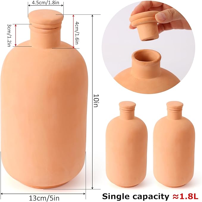 2pcs 10 * 5 * 5in Ollas Plant Watering Globes 61oz Terracotta Watering Pot Watering Bulbs for Outdoor and Indoor Plants Large Reservoir Bulbs with lid Terra Cotta Clay Irrigation Globes