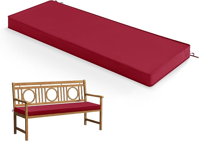 Outdoor Bench Cushion: Waterproof and Fade Resistant Patio Furniture Cushions - Non-Slip Bench Pad Cushion with Removable Cover for Garden Swing Porch Sofa Settee, 48 x 18 x 3 Inch, Burgundy
