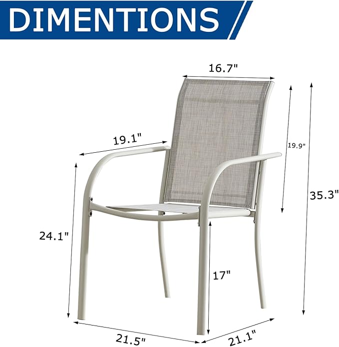 Outdoor Patio Dining Chairs Set of 2, Lightweight Stackable Patio Chairs with Curved Armrests & Wide Seat, Heavy Duty 300 lbs Capacity, Garden Chairs for Backyard, Deck, Poolside, Grey
