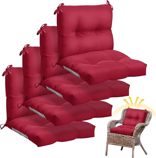 Geetery Set of 4 High Back Wicker Patio Chair Cushions for Outdoor Furniture 41.74x20.87x3.94 Inch Waterproof Thick Replacement Seat Pads with Non Slip Ties for Porch, Deck, Lawn & Garden(Dark Red)