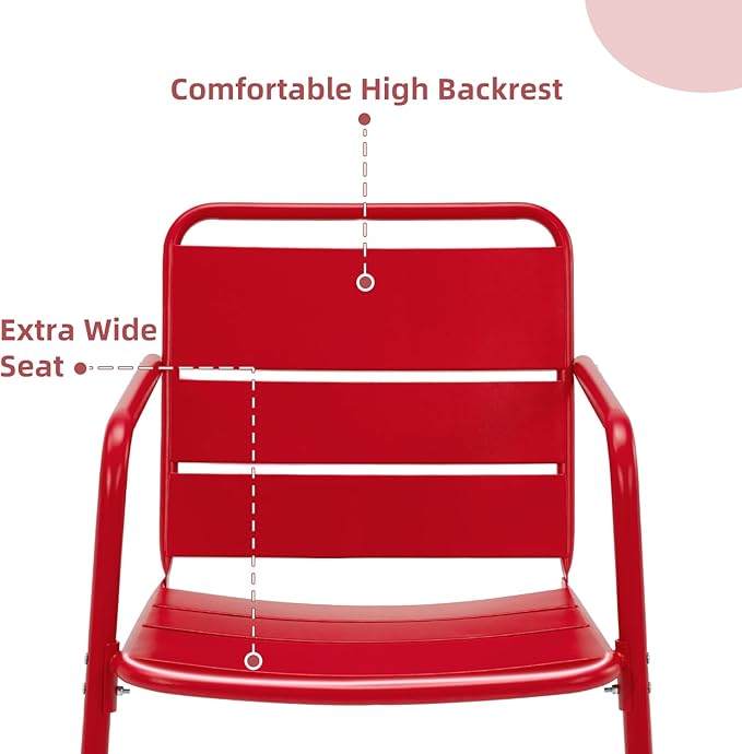 MELLCOM 3 Piece Patio Set, 2 C-Spring Retro Metal Patio Chairs and Round Side Table, Outdoor Bistro Set for 2 Idea for Balcony, Front Porch, Poolside, Deck, Indoor, Red