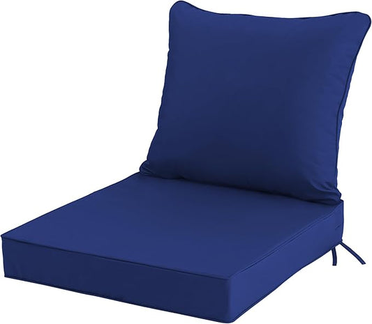 19x19 Inch Patio Chair Cushion with Removable Cover, Outdoor Furniture Cushion - Water-Repellent, Fade-Resistant, Non-Slip Bottom & Straps, Replacement for Lawn, Porch & Deck Chair - Navy