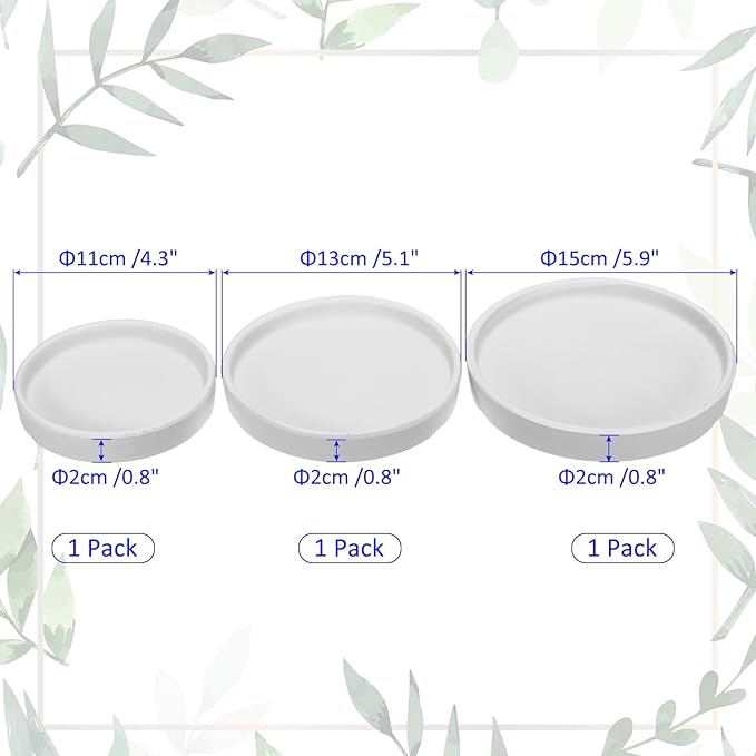 3 Pack Planter Saucers - Ceramic Plant Tray Flower Pot Drip Trays Round Apply to Outdoor/Garden (4/5/6inch, White)