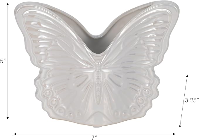 Decorative Ceramic Flower Pots for Home Decor – Indoor and Outdoor Planters with Butterfly Design for Succulents and Garden Plants – Cute Plant Pots for Garden, Patio or Room Decor – 6" Ivory & Tan