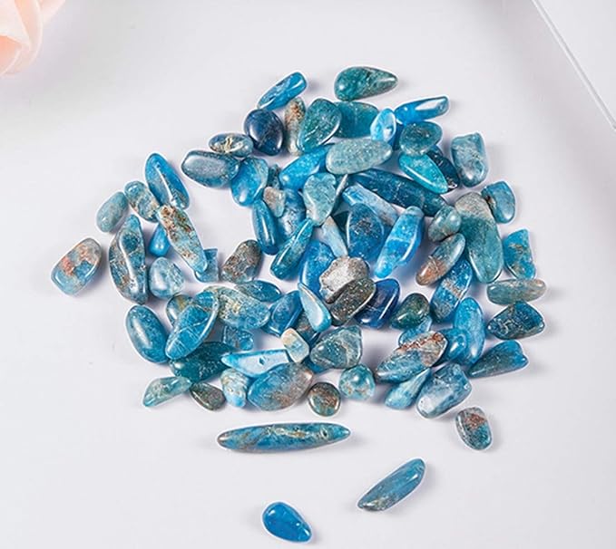 IMALY Blue Apatite Tumbled Chips Stone Polished Crushed Healing Crystal Quartz Pieces Irregular Shaped Stones for Home Decorative Stones Vases Plants Succulents 0.5lb