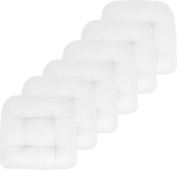 Sweet Home Collection Patio Cushions Outdoor Chair Pads Premium Comfortable Thick Fiber Fill Tufted 19" x 19" Seat Cover, 6 Pack, White