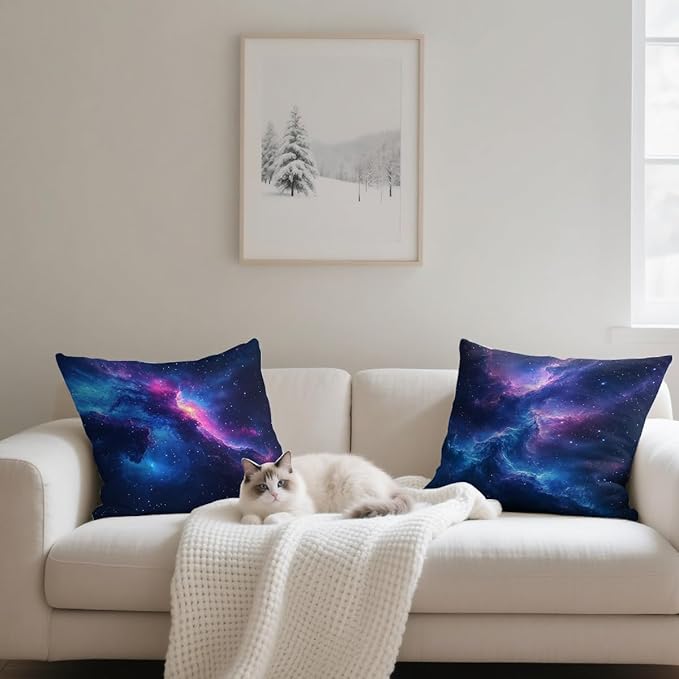 Galaxy Space Pillow Covers 18x18 inch Set of 4, Cosmic Nebula Starry Sky Abstract Cushion Case Outdoor Sofa Throw Pillows Cover Garden Pillow Covers for Couch Living Room Bed Indoors Home Decor
