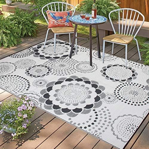 Reversible Outdoor/Indoor Plastic Rug,Easy to Clean and Fold,Perfect for Garden, Patio, Picnic, Decking-（Grey，8x10Ft）