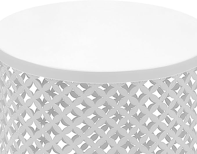 2PCS Outdoor Side Table, Heavy Duty Metal Frame Side Table Decorative Garden Stool Modern End Table Round Coffee Table for Patio Gardens Balconies Cafes (White)