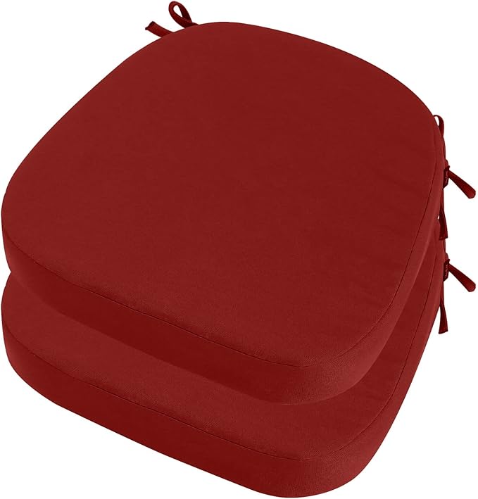 idee-home Outdoor Chair Cushions Set of 2, 19" x 19" x 3" Thick D-Shaped Patio Furniture Outdoor Seat Cushions Waterproof with Ties, Dining Pads