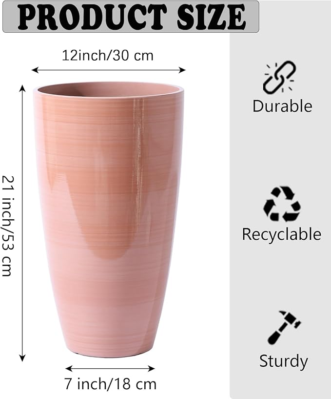 Front Porch Decor Lightweight Large Planter for Indoor Outdoor Terracotta-Look Finish Tall Flower Pot for Porches Terraces Patio Backyard Planter Boxes Sun-Resistant Garden Decor Planters Drainage