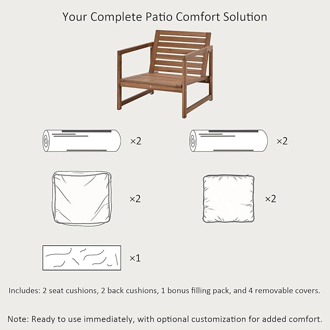22x24 Inch Outdoor Deep Seat Cushions Set of 2,Thick High-Density Foam, Water-Resistant, Piped Edges & YKK Hidden Zipper for Patio Furniture,Blue